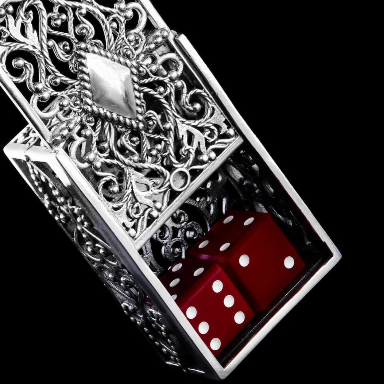 Silver Box Keychain “Zar” (with regular dice set) - Image 2